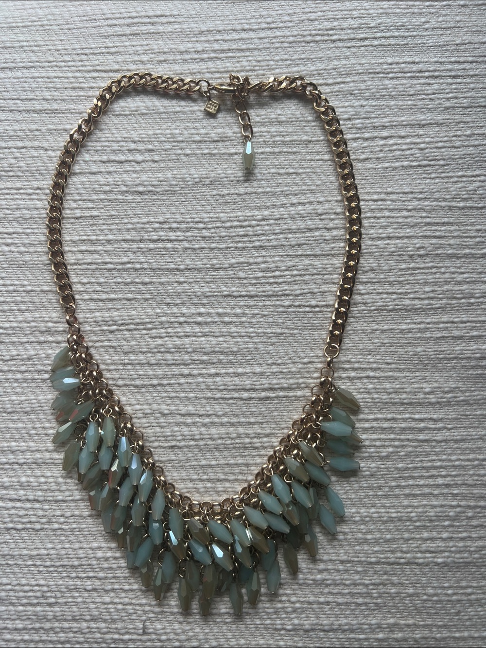 J. Crew, Gold Chain Necklace with Mint Green Crystal Fringe